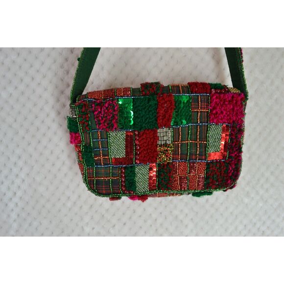 Anthropologie The Fiona Beaded Bag Holiday Plaid Edition - Picture 7 of 16
